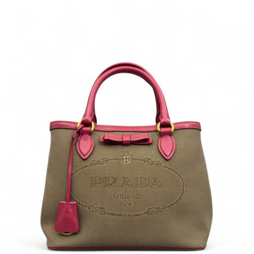Prada Tote Bag Canvas Pink Khaki