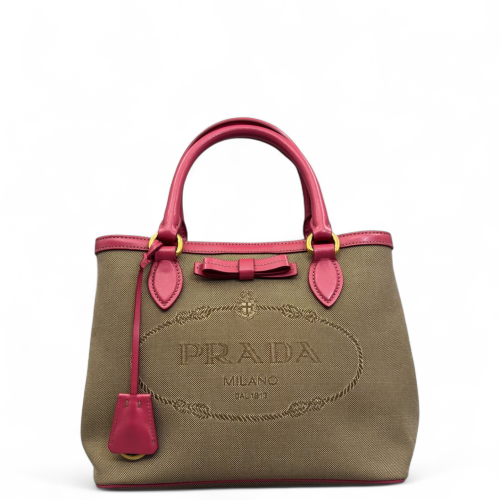 Prada Tote Bag Canvas Pink Khaki