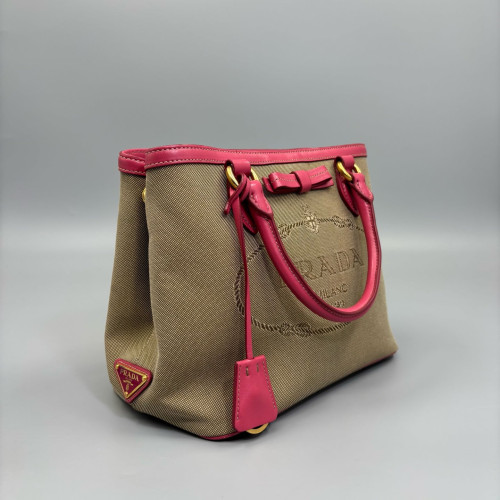 Prada Tote Bag Canvas Pink Khaki