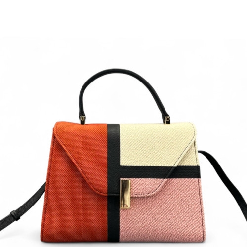Valextra Two-Way Bag Calfskin Canvas Orange Black Pink
