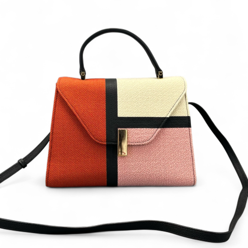 Valextra Two-Way Bag Calfskin Canvas Orange Black Pink