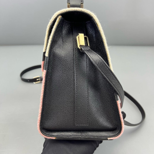 Valextra Two-Way Bag Calfskin Canvas Orange Black Pink