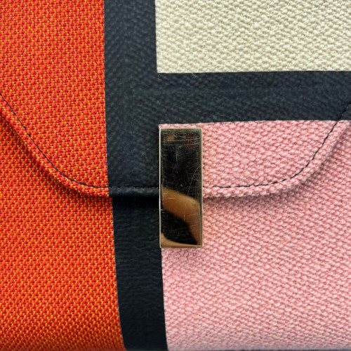 Valextra Two-Way Bag Calfskin Canvas Orange Black Pink