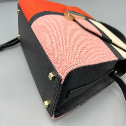 Valextra Two-Way Bag Calfskin Canvas Orange Black Pink