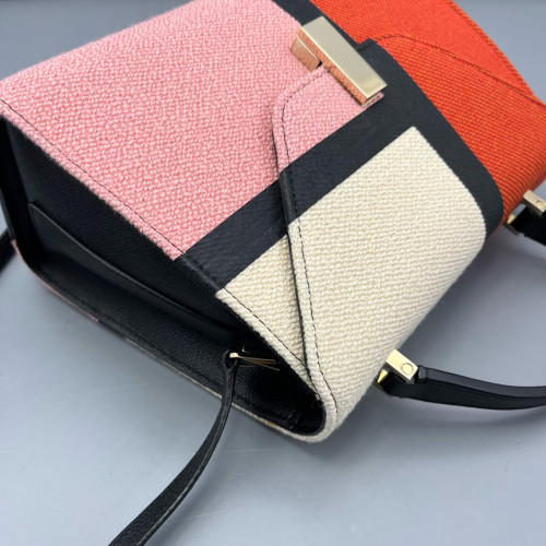 Valextra Two-Way Bag Calfskin Canvas Orange Black Pink