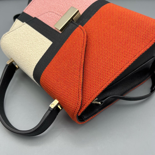 Valextra Two-Way Bag Calfskin Canvas Orange Black Pink