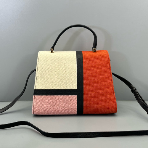 Valextra Two-Way Bag Calfskin Canvas Orange Black Pink
