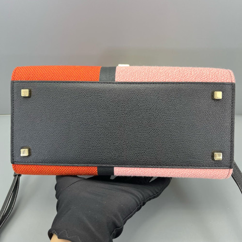 Valextra Two-Way Bag Calfskin Canvas Orange Black Pink