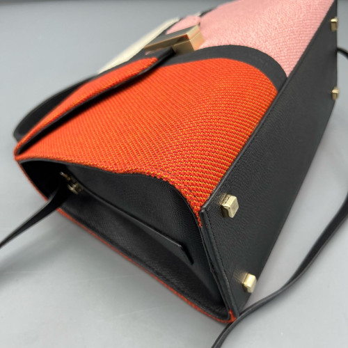Valextra Two-Way Bag Calfskin Canvas Orange Black Pink