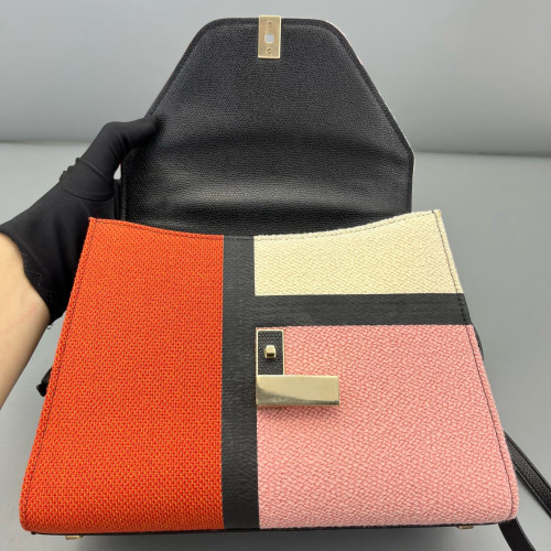 Valextra Two-Way Bag Calfskin Canvas Orange Black Pink