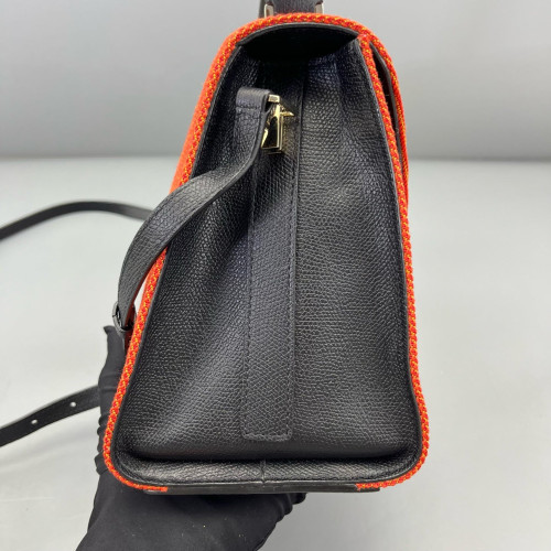 Valextra Two-Way Bag Calfskin Canvas Orange Black Pink