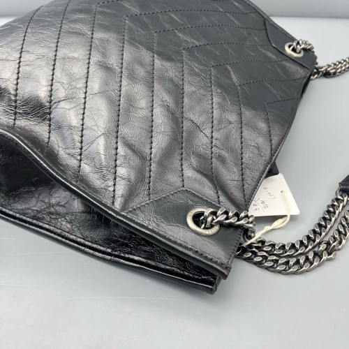 Yves Saint Laurent Medium Niki Shopping Tote Pull Up Leather Black