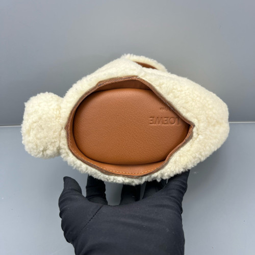 Loewe Bunny Shoulder Bag Faux Fur White Brown Loewe Bunny Shoulder Bag Faux Fur White Brown