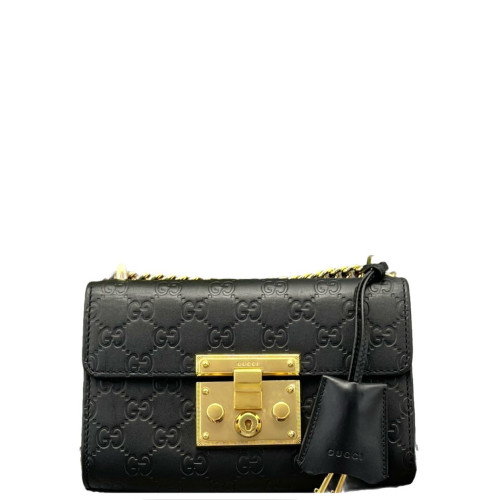 Gucci Small Padlock Shoulder Bag Guccissima Black