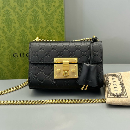 Gucci Small Padlock Shoulder Bag Guccissima Black