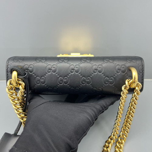 Gucci Small Padlock Shoulder Bag Guccissima Black