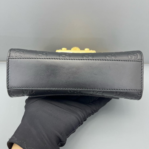 Gucci Small Padlock Shoulder Bag Guccissima Black