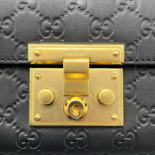 Gucci Small Padlock Shoulder Bag Guccissima Black