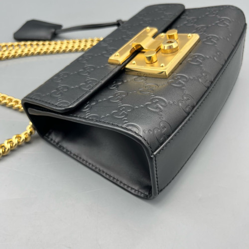Gucci Small Padlock Shoulder Bag Guccissima Black