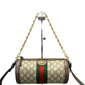 Gucci Web Tubular Vanity Case GG Supreme Monogram Beige Ebony Beige Brown