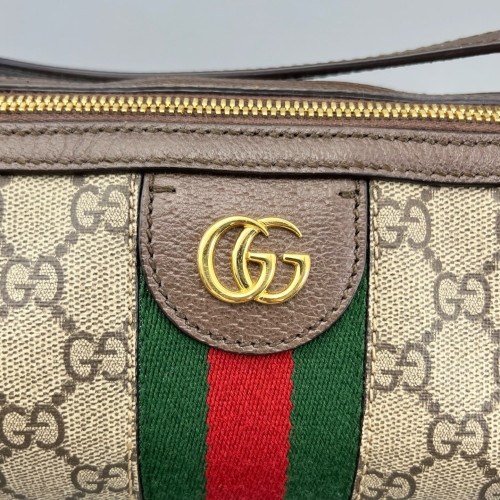 Gucci Web Tubular Vanity Case GG Supreme Monogram Beige Ebony Beige Brown