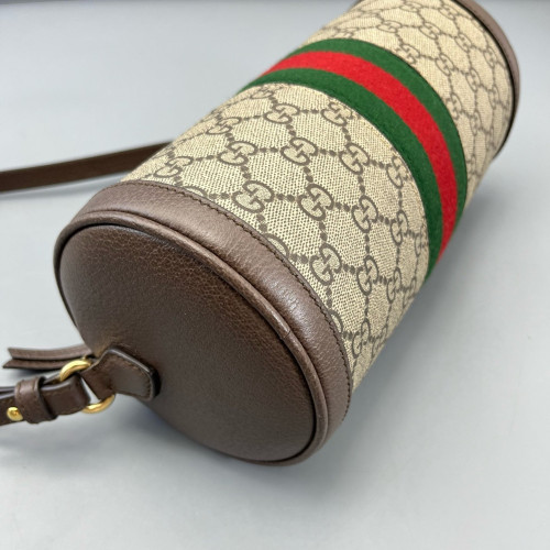Gucci Web Tubular Vanity Case GG Supreme Monogram Beige Ebony Beige Brown
