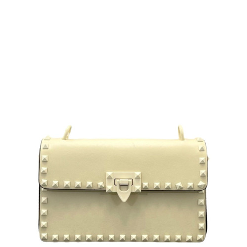 Valentino Rockstud Flap Bag Calfskin White