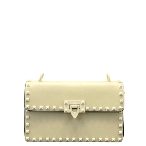 Valentino Rockstud Flap Bag Calfskin White
