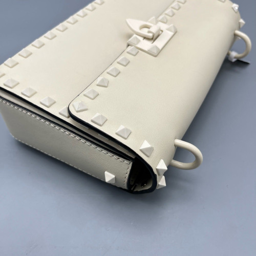 Valentino Rockstud Flap Bag Calfskin White