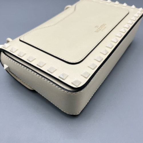Valentino Rockstud Flap Bag Calfskin White