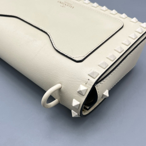 Valentino Rockstud Flap Bag Calfskin White