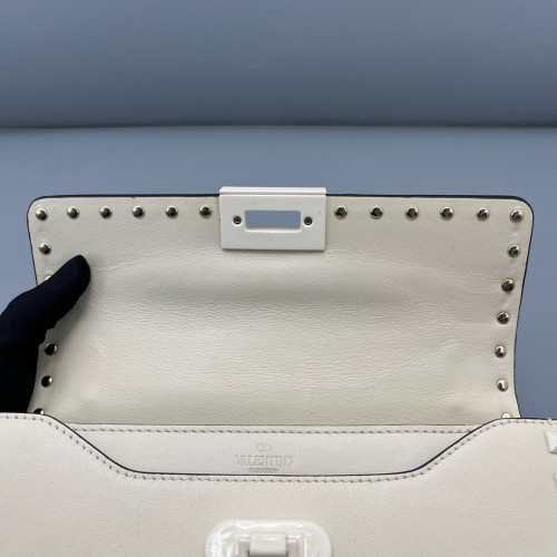 Valentino Rockstud Flap Bag Calfskin White