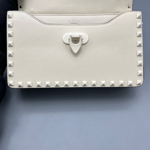 Valentino Rockstud Flap Bag Calfskin White