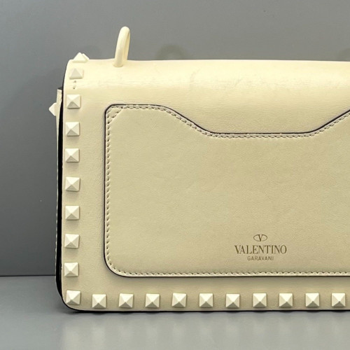 Valentino Rockstud Flap Bag Calfskin White