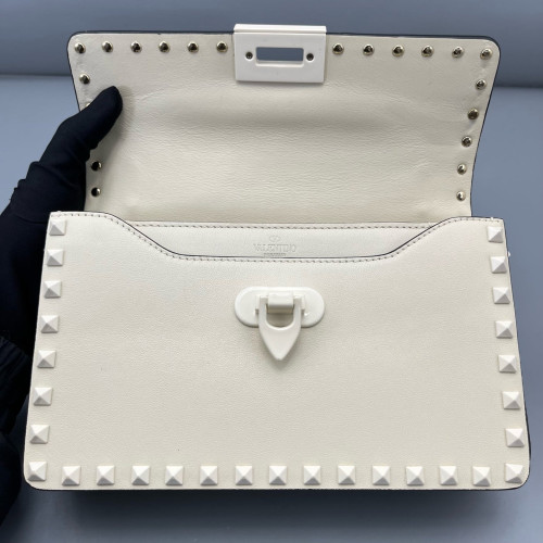 Valentino Rockstud Flap Bag Calfskin White