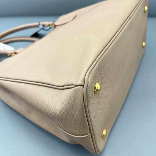 Prada Medium Galleria Double Zip Tote Saffiano Calfskin Light Tan