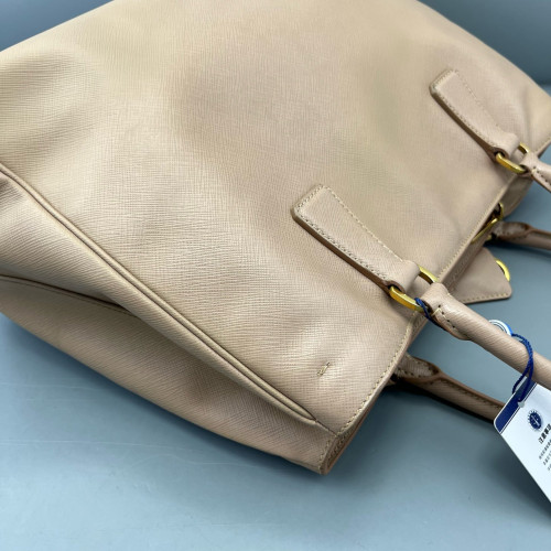 Prada Medium Galleria Double Zip Tote Saffiano Calfskin Light Tan