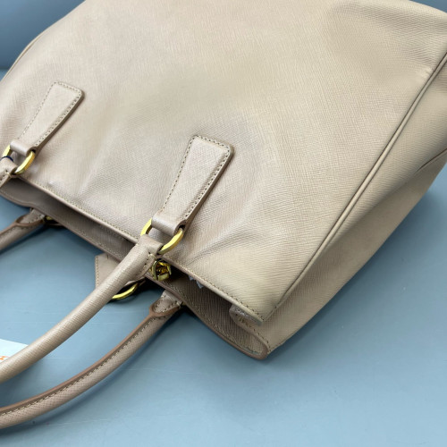 Prada Medium Galleria Double Zip Tote Saffiano Calfskin Light Tan