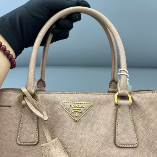 Prada Medium Galleria Double Zip Tote Saffiano Calfskin Light Tan