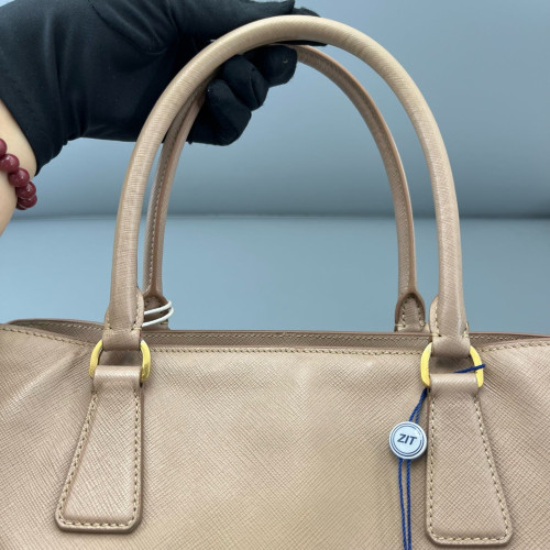 Prada Medium Galleria Double Zip Tote Saffiano Calfskin Light Tan