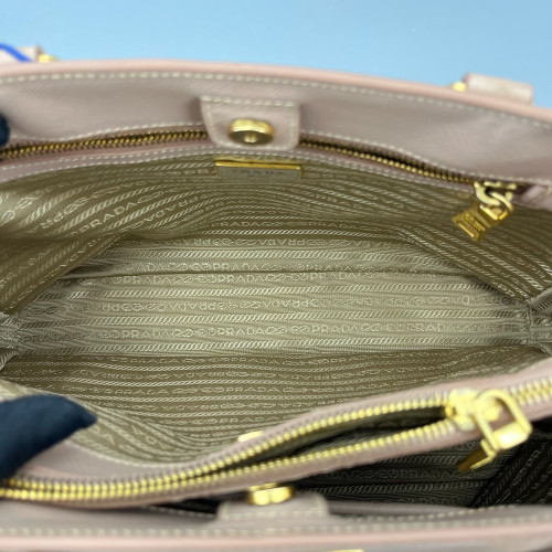 Prada Medium Galleria Double Zip Tote Saffiano Calfskin Light Tan