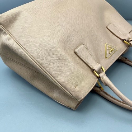 Prada Medium Galleria Double Zip Tote Saffiano Calfskin Light Tan