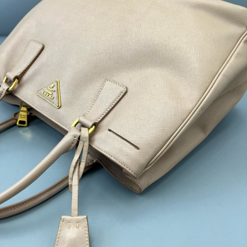 Prada Medium Galleria Double Zip Tote Saffiano Calfskin Light Tan