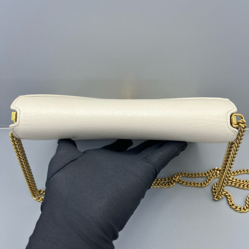 Yves Saint Laurent Cassandra Chain Wallet Calfskin White