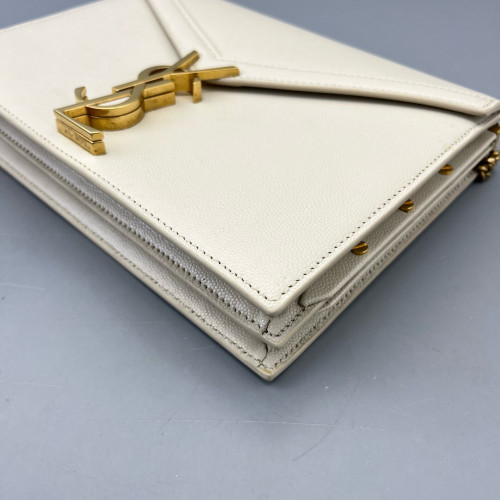 Yves Saint Laurent Cassandra Chain Wallet Calfskin White