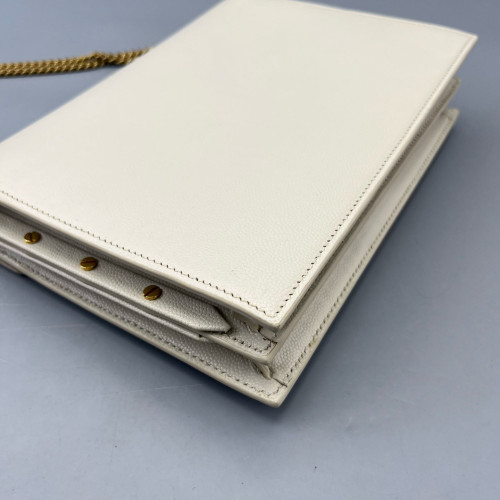 Yves Saint Laurent Cassandra Chain Wallet Calfskin White