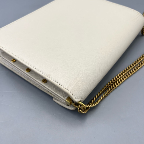 Yves Saint Laurent Cassandra Chain Wallet Calfskin White