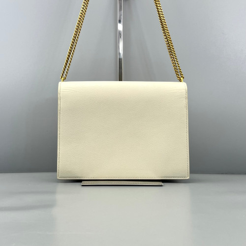 Yves Saint Laurent Cassandra Chain Wallet Calfskin White