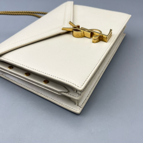 Yves Saint Laurent Cassandra Chain Wallet Calfskin White