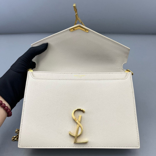 Yves Saint Laurent Cassandra Chain Wallet Calfskin White